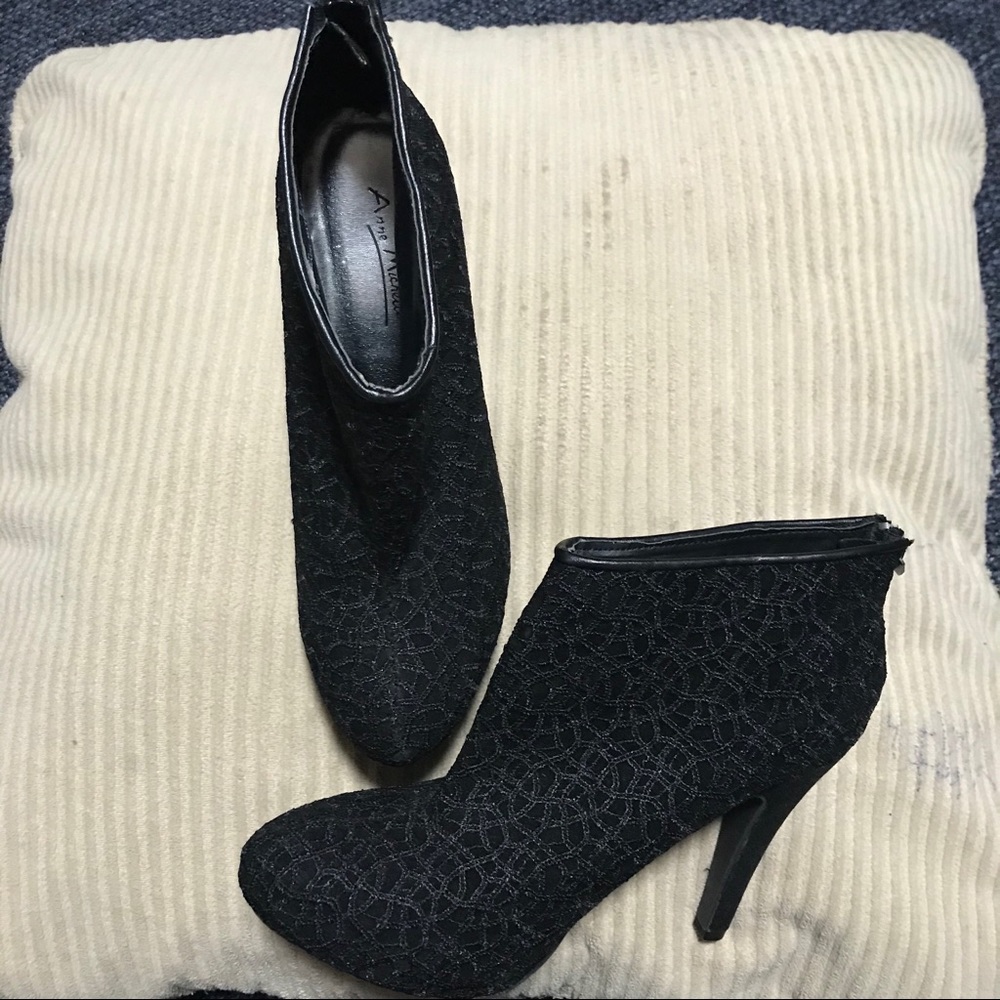 Black embroidered ankle boots